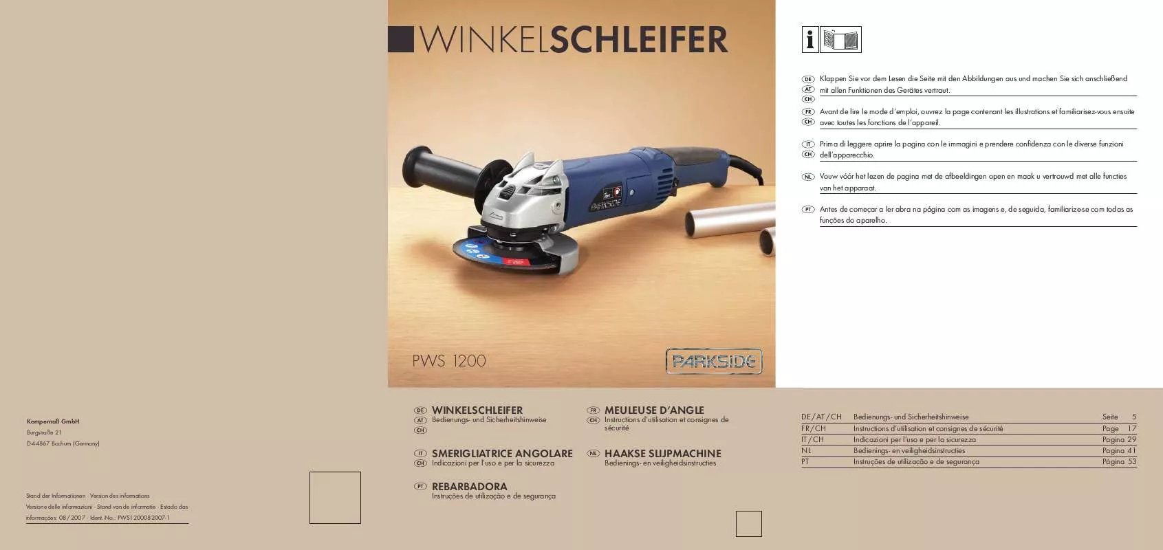 Mode d'emploi PARKSIDE KH 3116 ANGLE GRINDER