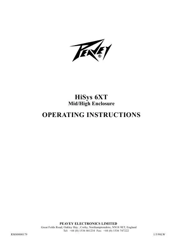 Mode d'emploi PEAVEY HISYS 6XT