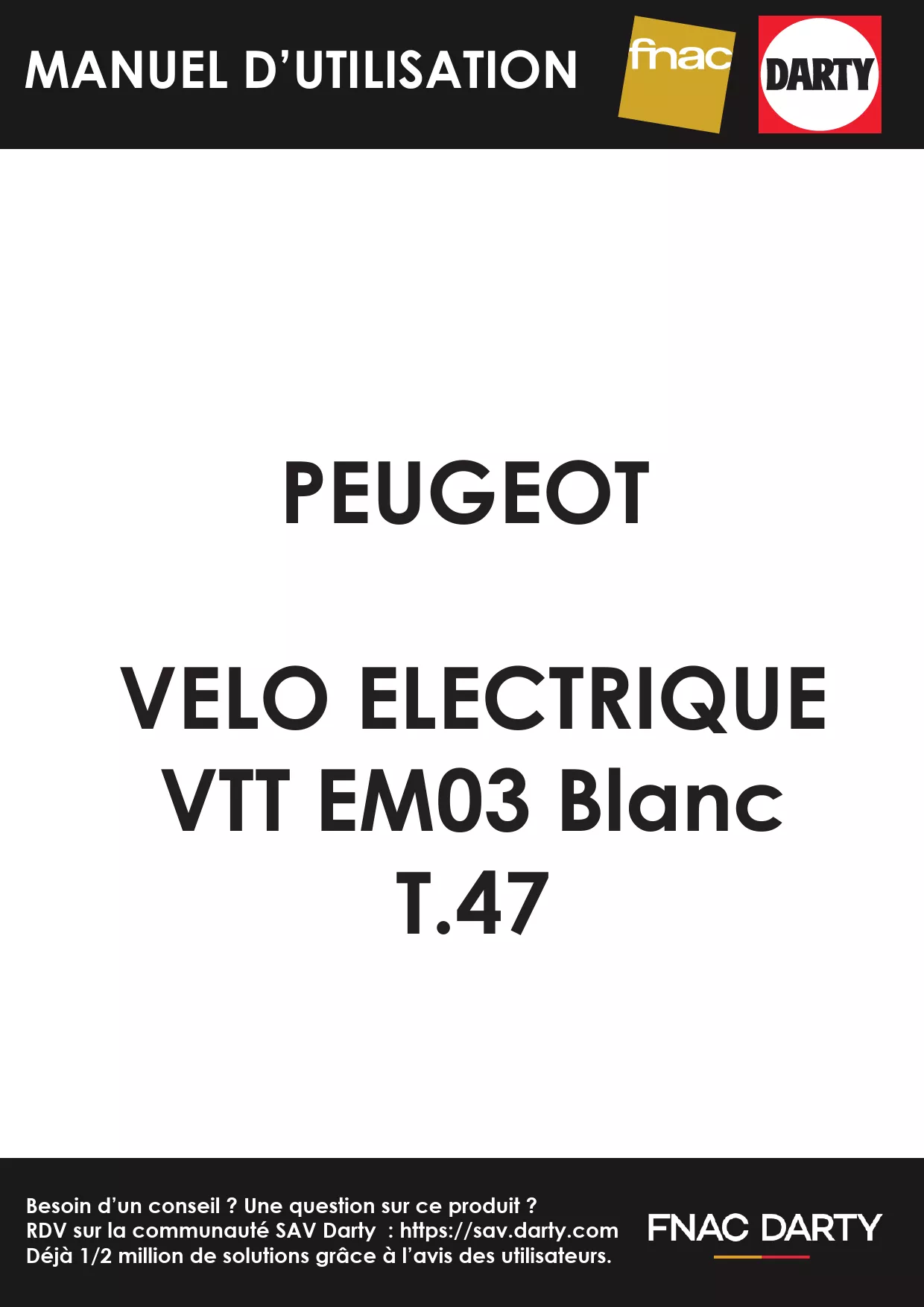 Mode d'emploi PEUGEOT VTT EM03