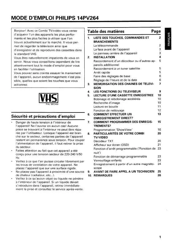 Mode d'emploi PHILIPS 14PV264