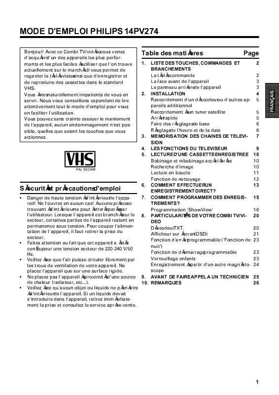 Mode d'emploi PHILIPS 14PV274-39W