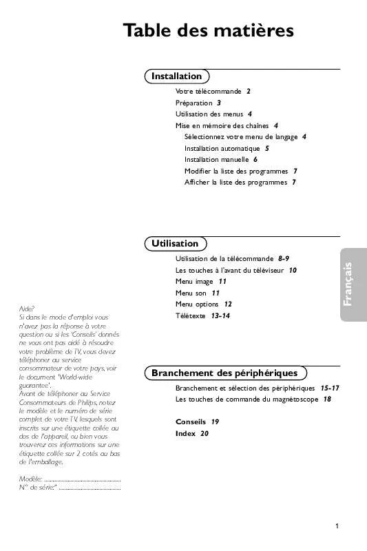 Mode d'emploi PHILIPS 20PF9925-12S