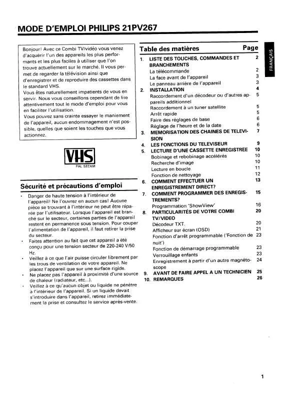 Mode d'emploi PHILIPS 21PV267