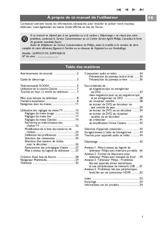 Mode d'emploi PHILIPS 26PF9531