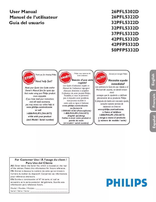 Mode d'emploi PHILIPS 26PFL5302D-37B