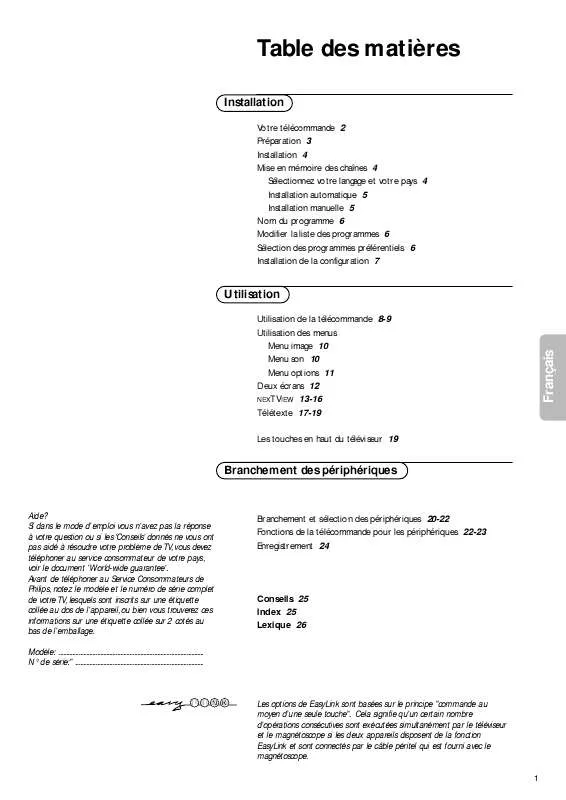 Mode d'emploi PHILIPS 28PW8707