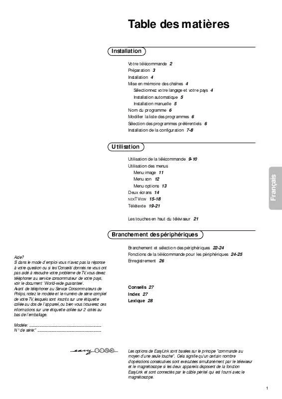 Mode d'emploi PHILIPS 28PW8807