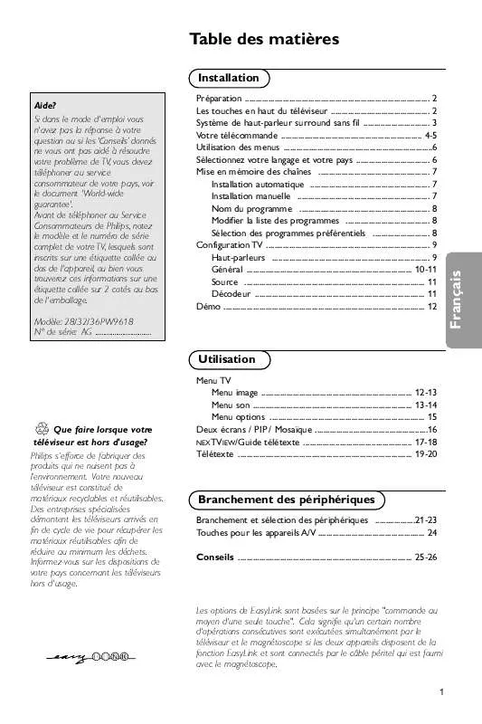 Mode d'emploi PHILIPS 28PW9618