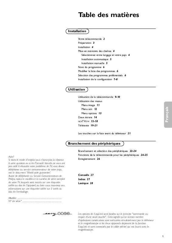 Mode d'emploi PHILIPS 32PW9566/19E