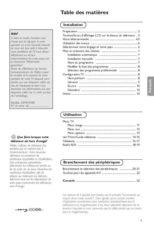 Mode d'emploi PHILIPS 32PW9588