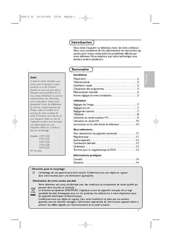 Mode d'emploi PHILIPS 37PF5320