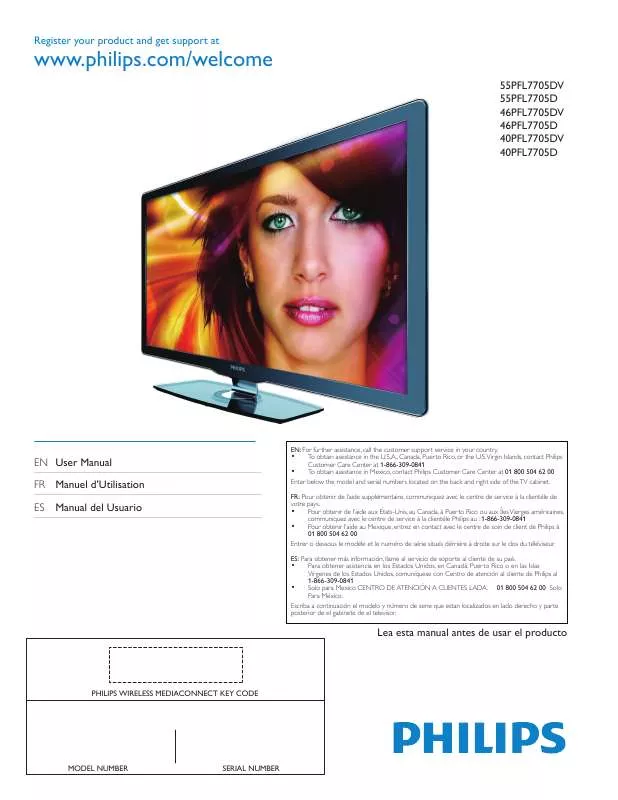 Mode d'emploi PHILIPS 40PFL7705DV