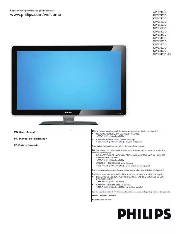 Mode d'emploi PHILIPS 52PFL3603D/27B