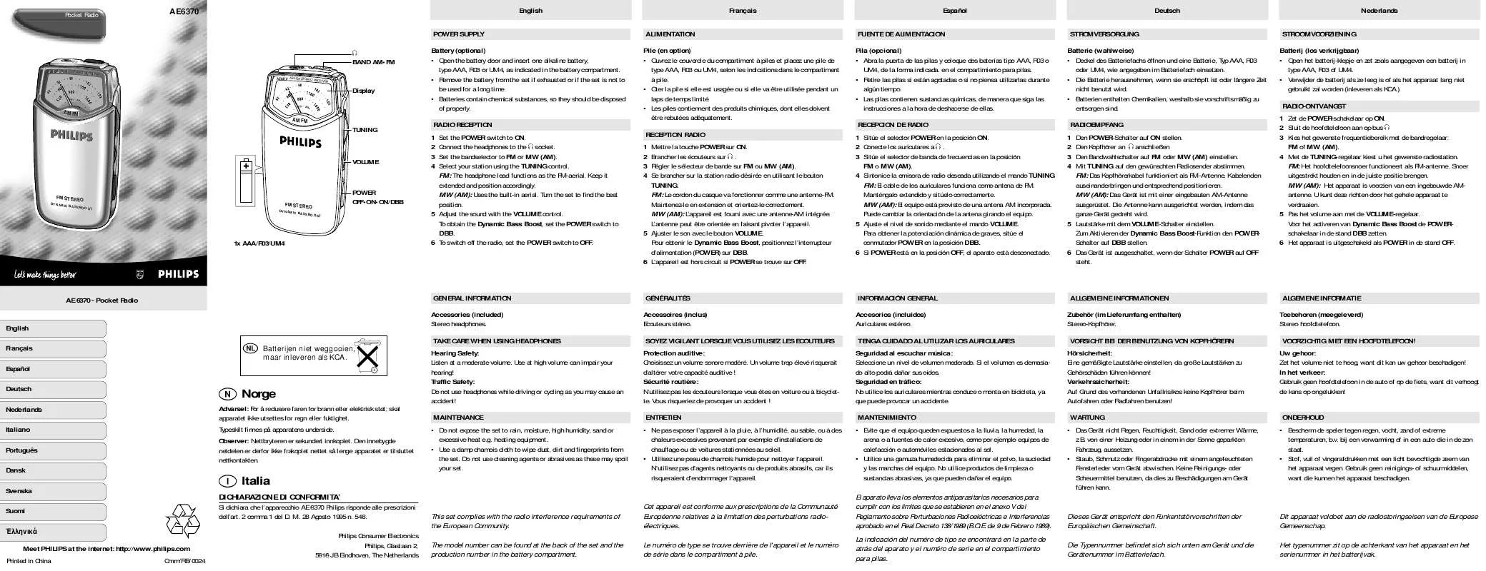 Mode d'emploi PHILIPS AE6370-00Z