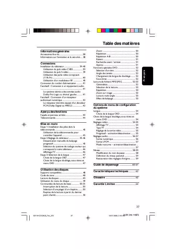 Mode d'emploi PHILIPS DVD622-37B