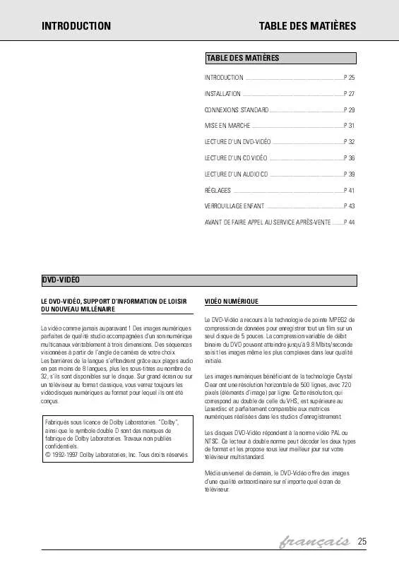 Mode d'emploi PHILIPS DVD960/001