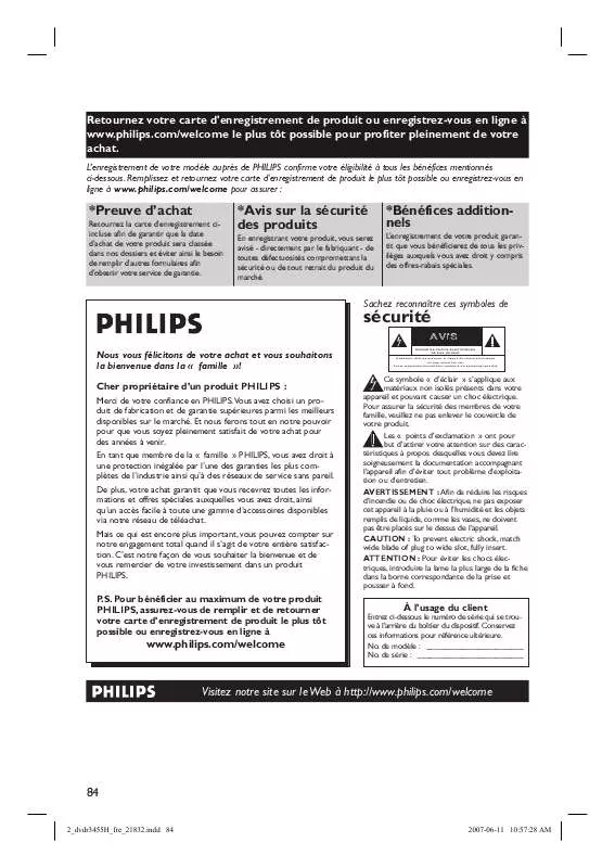 Mode d'emploi PHILIPS DVDR3455H