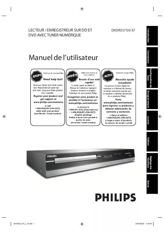 Mode d'emploi PHILIPS DVDR3575H-37B