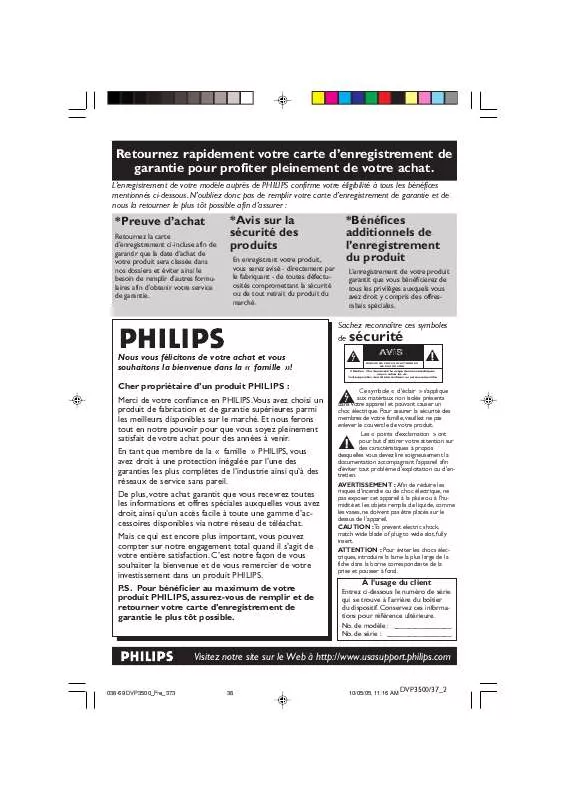 Mode d'emploi PHILIPS DVP3500-37B