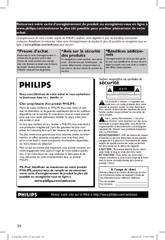 Mode d'emploi PHILIPS DVP3962