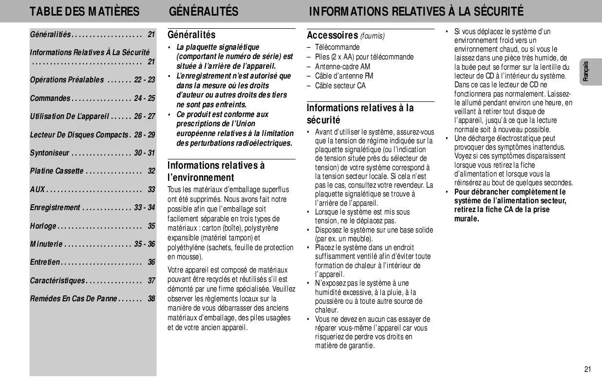 Mode d'emploi PHILIPS FW306