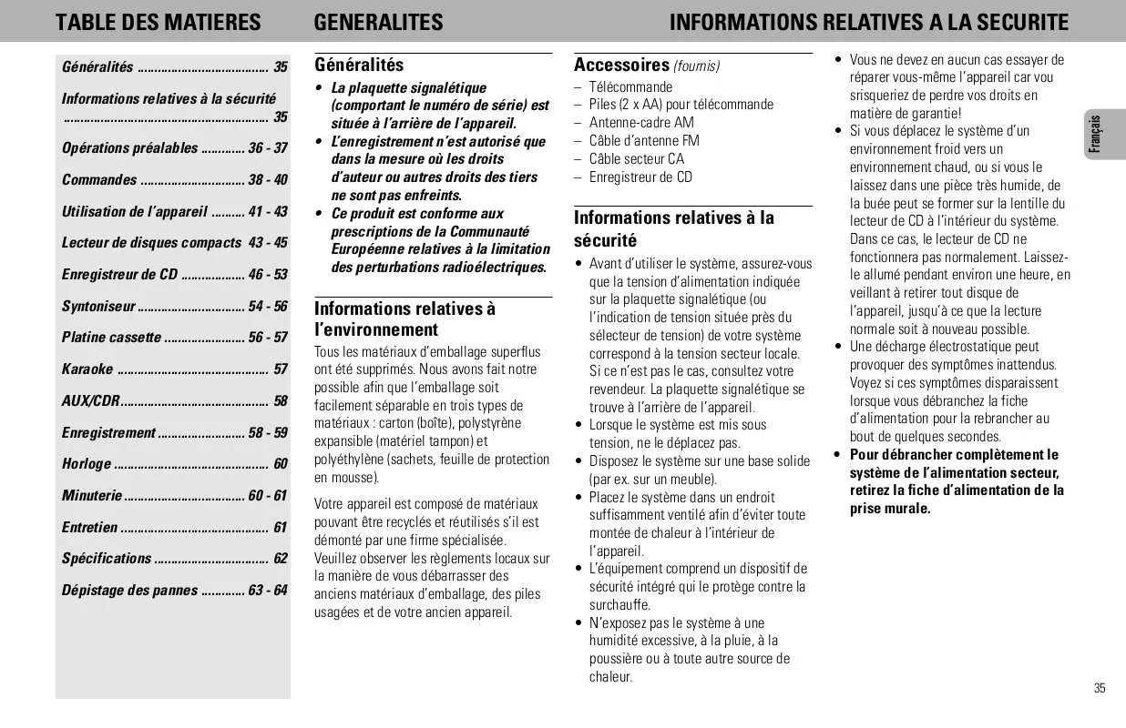 Mode d'emploi PHILIPS FW930SR/P22