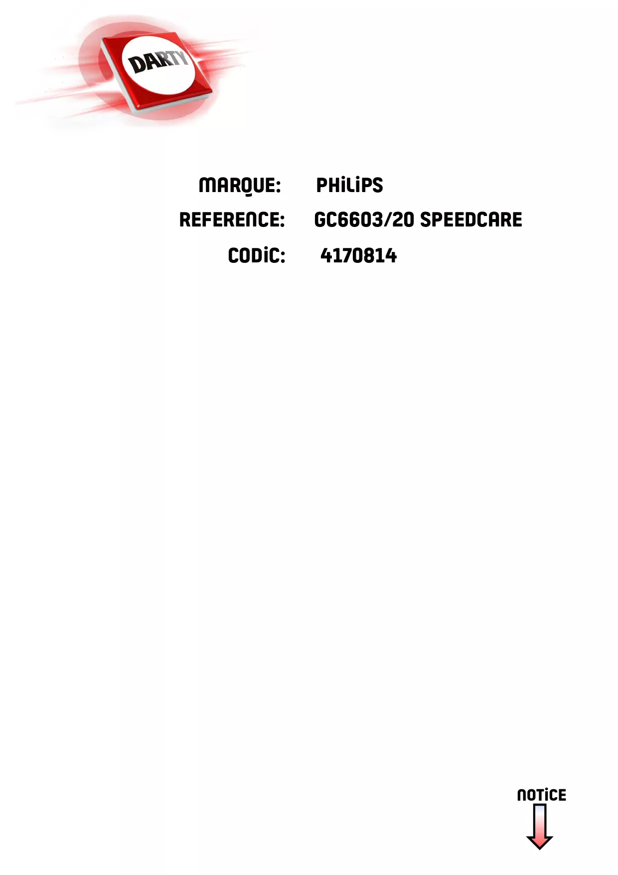 Mode d'emploi PHILIPS GC6603/20 SPEEDCARE
