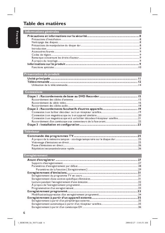 Mode d'emploi PHILIPS HDR3500