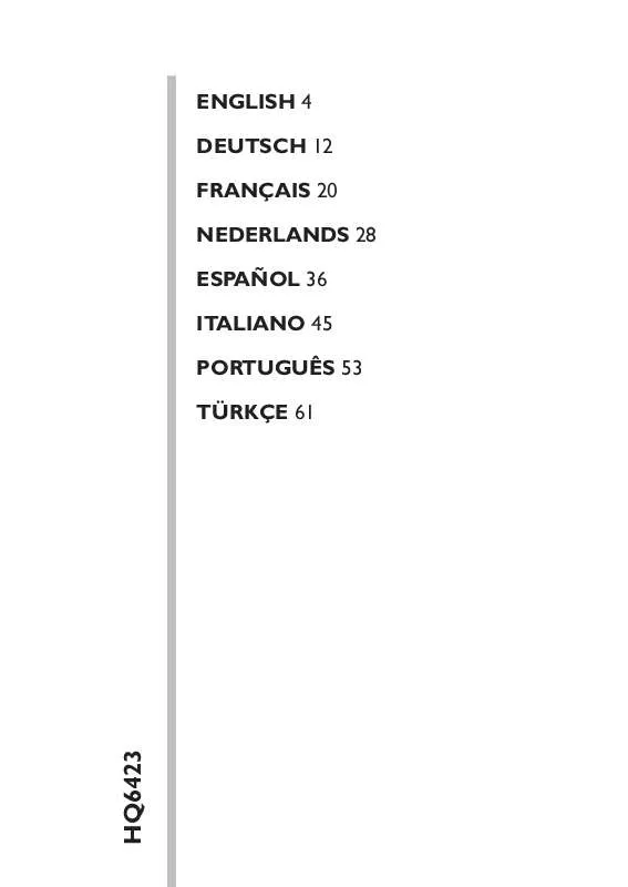 Mode d'emploi PHILIPS HQ6423