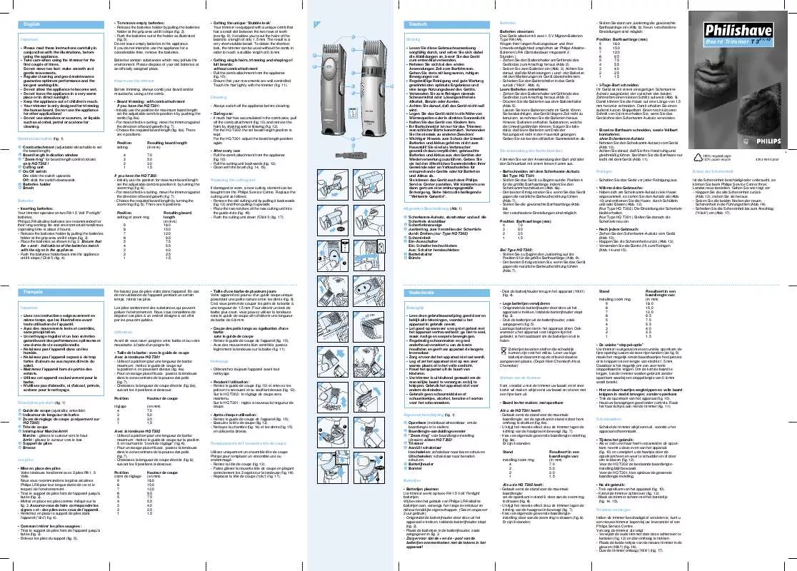 Mode d'emploi PHILIPS HQT301