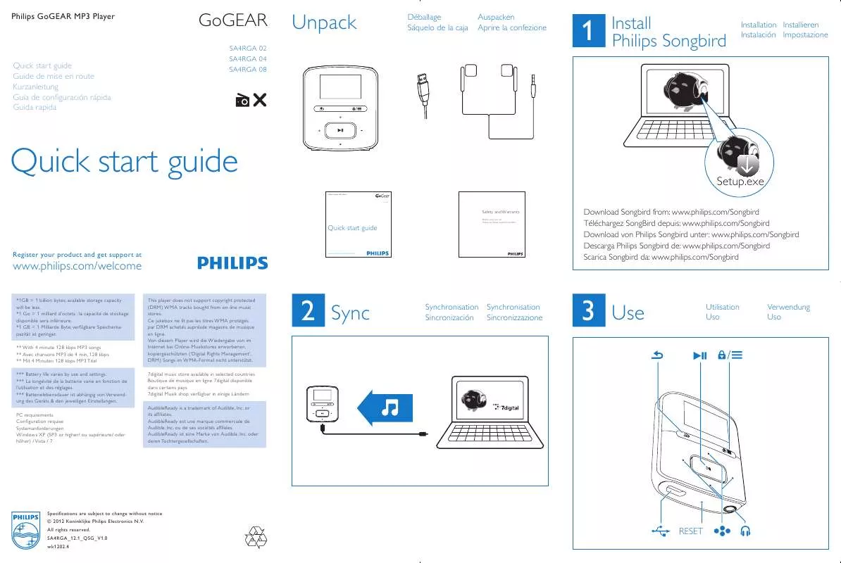 Mode d'emploi PHILIPS SA4RGA04BN/12