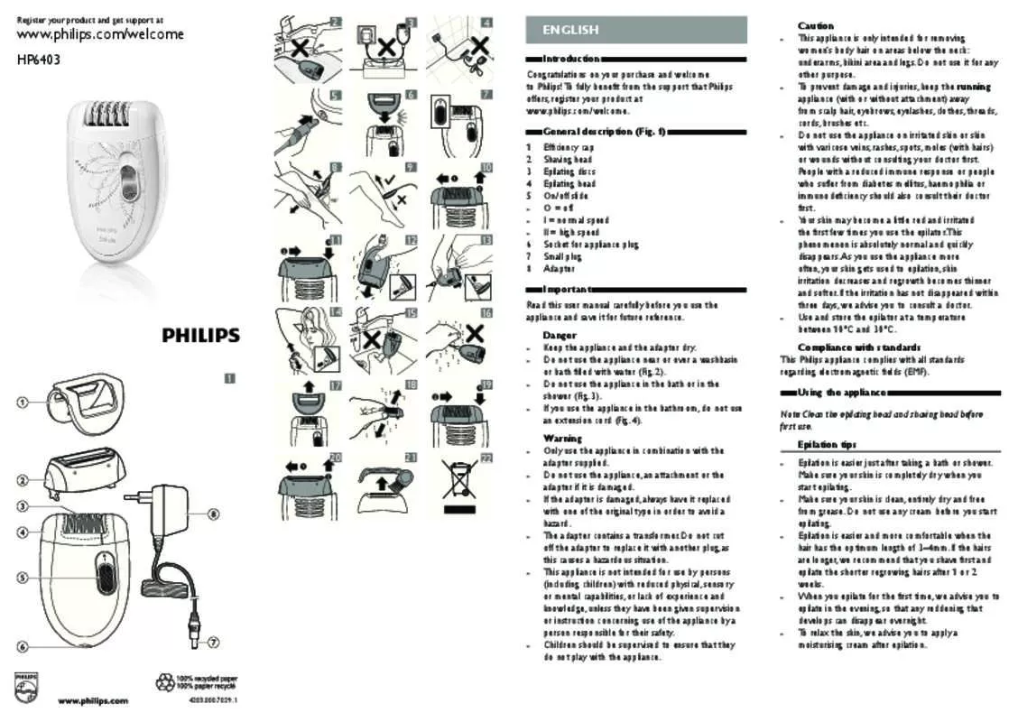 Mode d'emploi PHILIPS SATINELLE HP6420