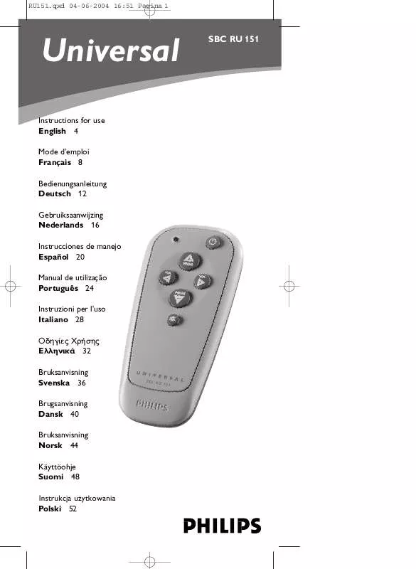 Mode d'emploi PHILIPS SBCRU151-00S