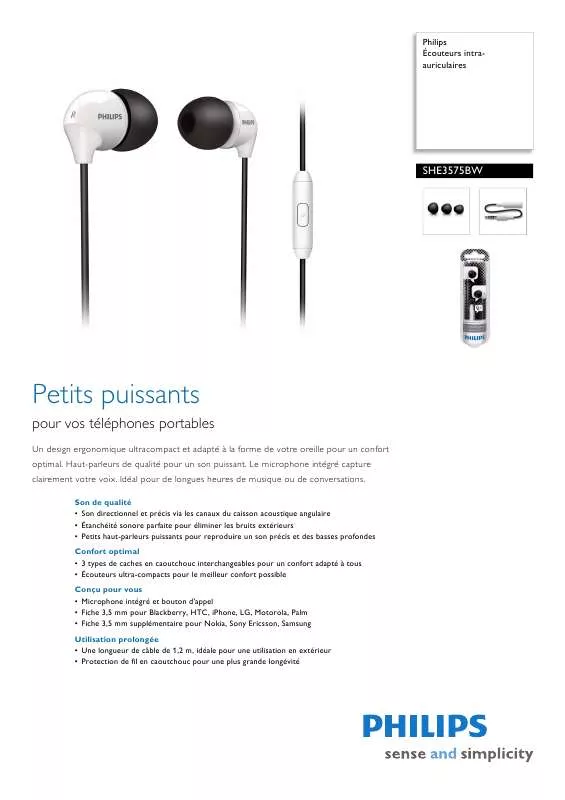 Mode d'emploi PHILIPS SHE3575BW