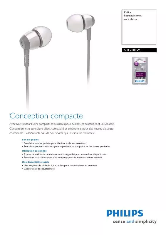 Mode d'emploi PHILIPS SHE-7000WT