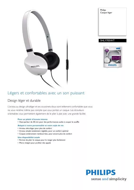 Mode d'emploi PHILIPS SHL1705WT