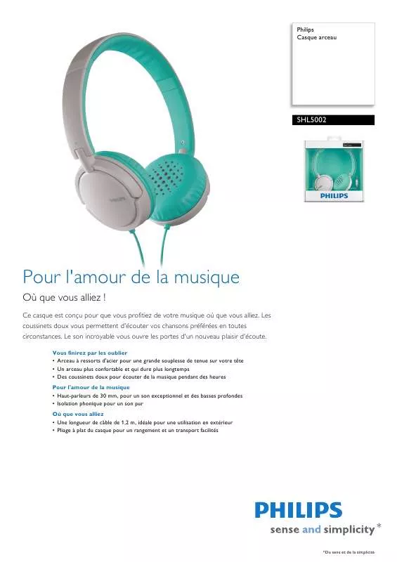 Mode d'emploi PHILIPS SHL-5002