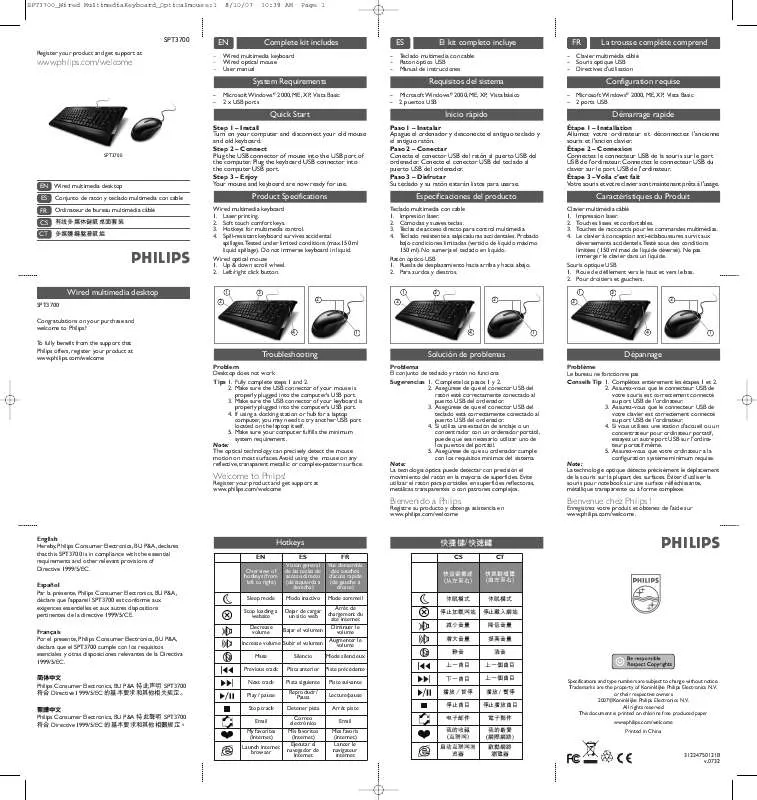 Mode d'emploi PHILIPS SPT3700BC