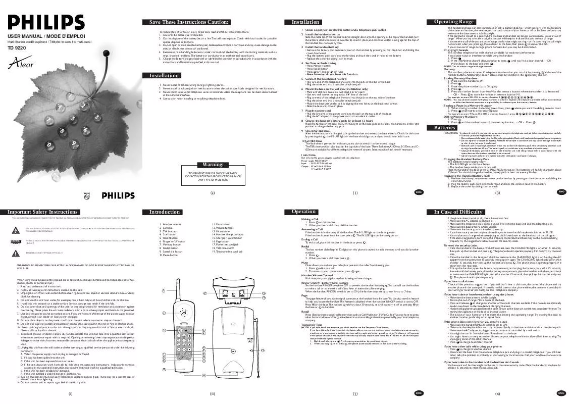 Mode d'emploi PHILIPS TD9220/BK161P