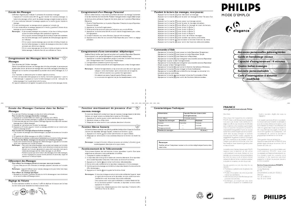 Mode d'emploi PHILIPS TD9363