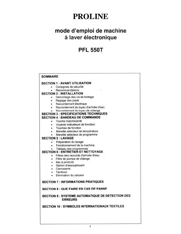 Mode d'emploi PROLINE PFL 550T