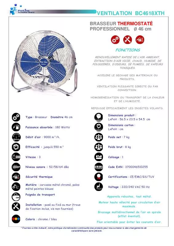 Mode d'emploi PUR LINE BC4618XTH