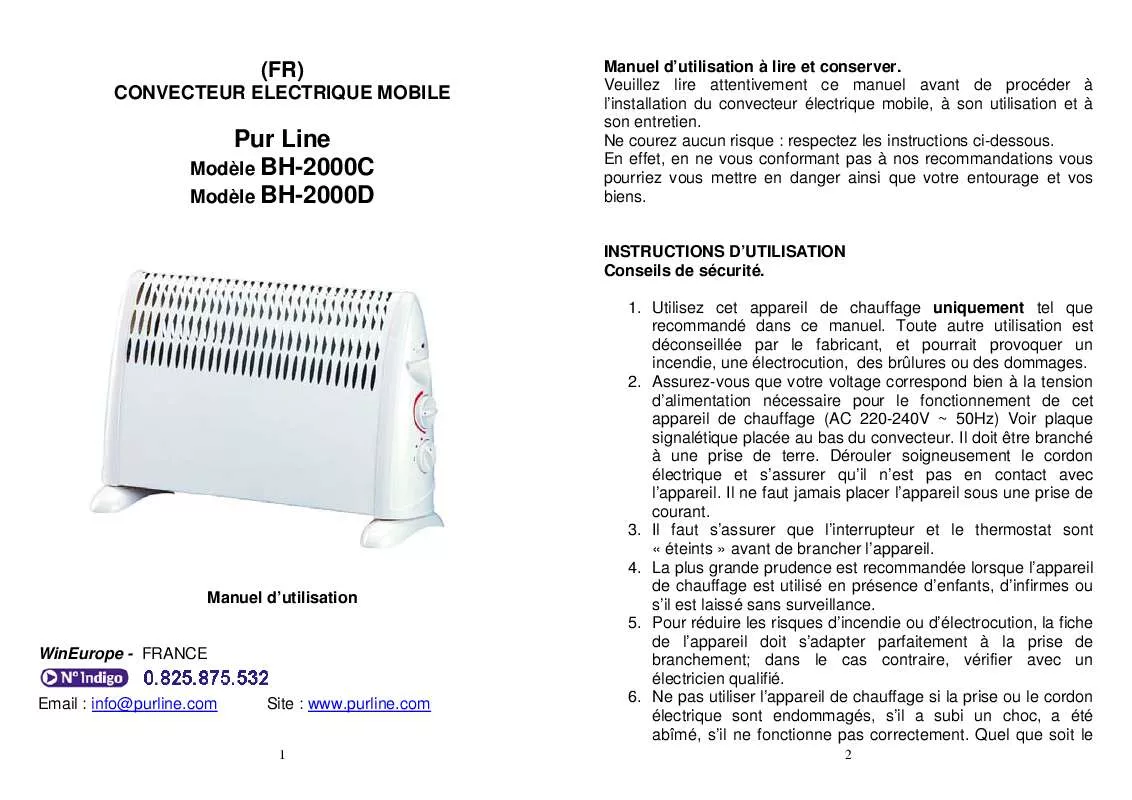 Mode d'emploi PUR LINE BH-2000C