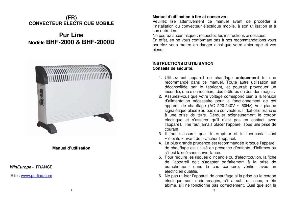 Mode d'emploi PUR LINE BHF-2000