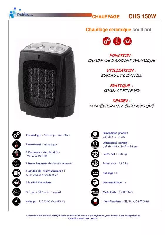 Mode d'emploi PUR LINE CHS 150W