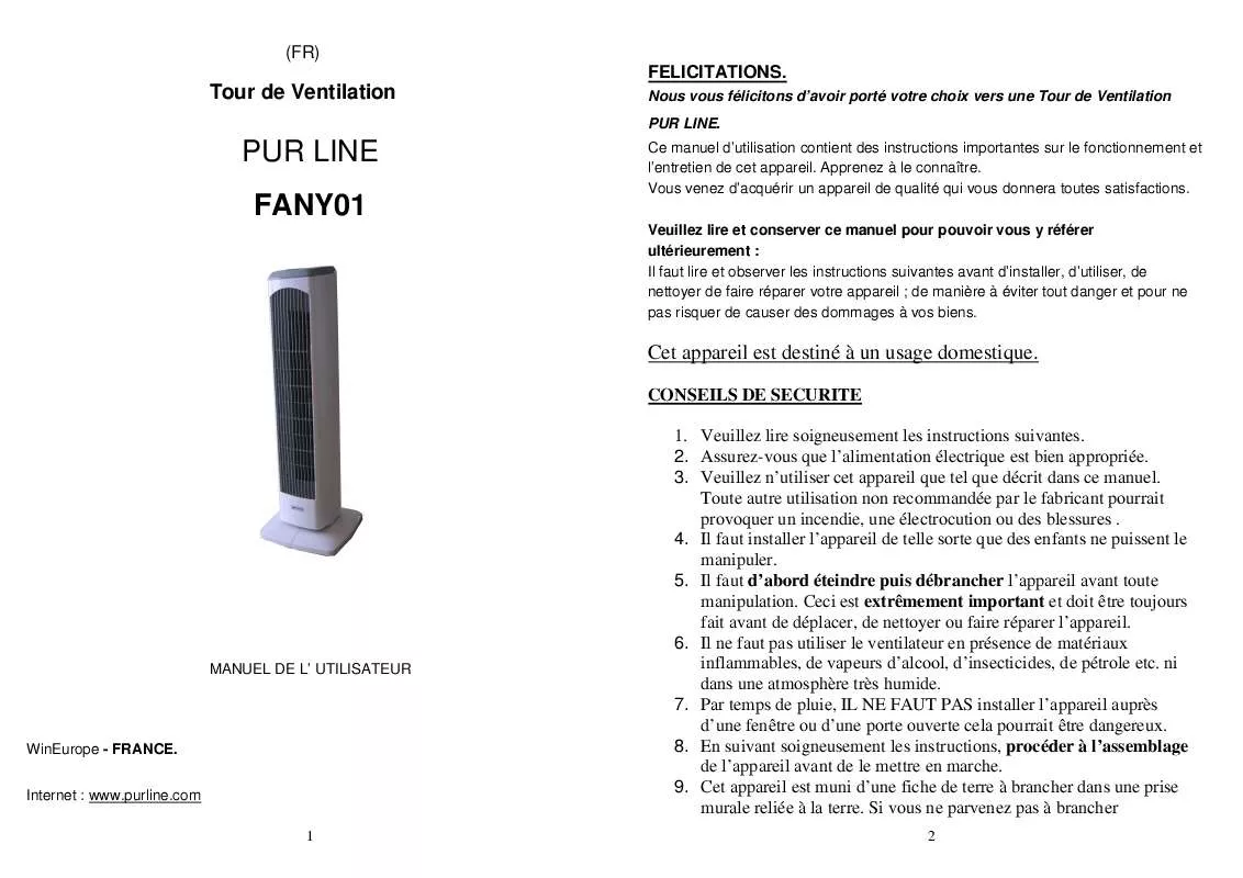 Mode d'emploi PUR LINE FANY 01