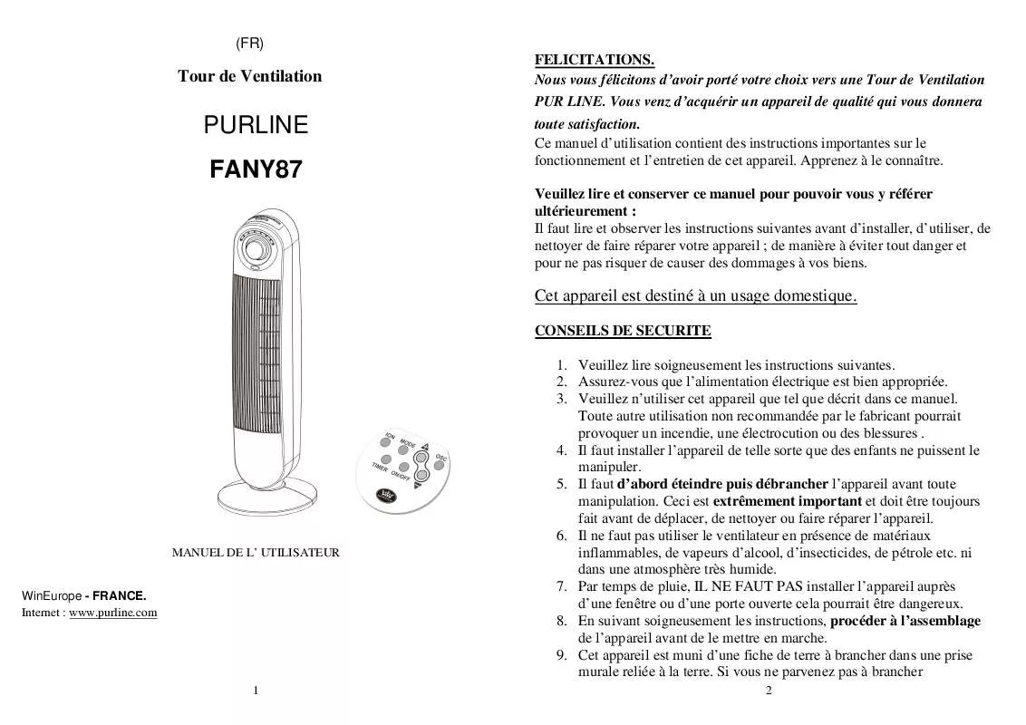 Mode d'emploi PUR LINE FANY 87