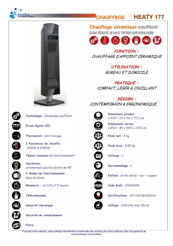 Mode d'emploi PUR LINE HEATY 177