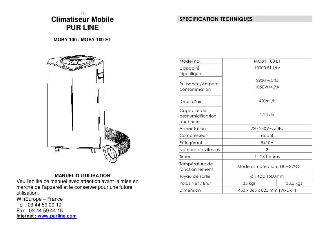 Mode d'emploi PUR LINE MOBY 100 ET