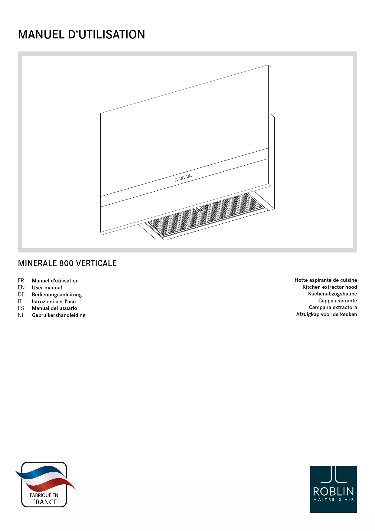 Mode d'emploi ROBLIN MINERALE PLATE 800